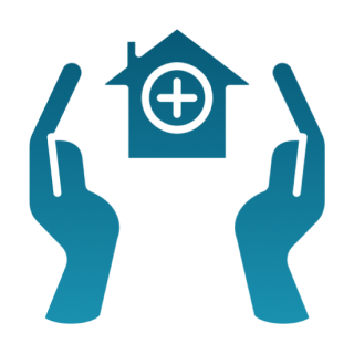 House with a plus sign between hands.