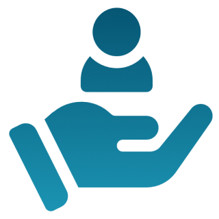 Person supported by a hand icon