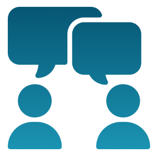 Two people communicating with speech bubbles